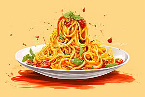 意大利面主食西餐插画