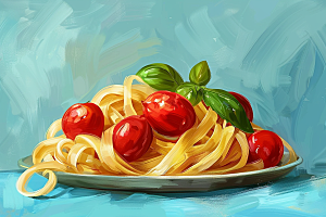 意大利面番茄面西餐插画