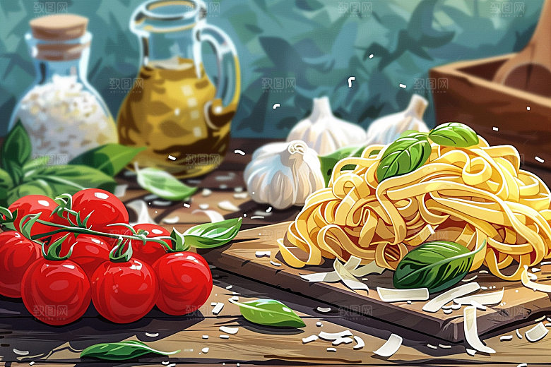 意大利面肉酱面特色插画