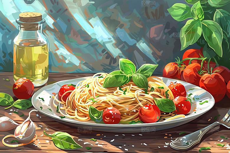 意大利面特色主食插画