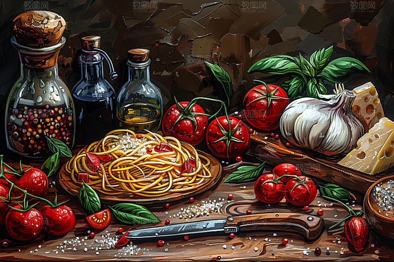 意大利面西餐特色插画
