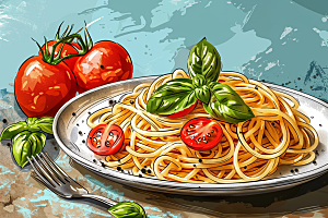 意大利面碳水美食插画