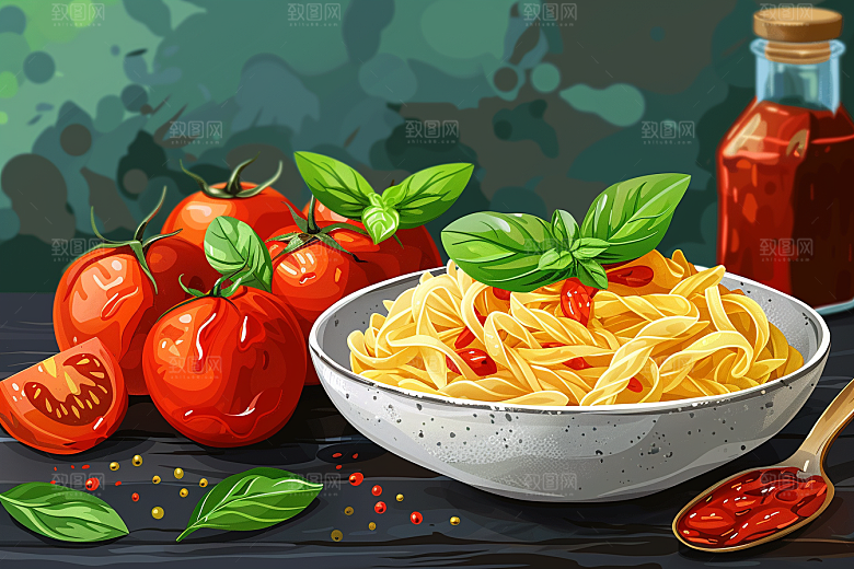 意大利面主食面条插画