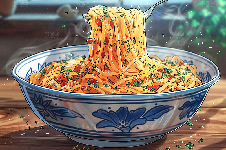 意大利面手绘面食插画