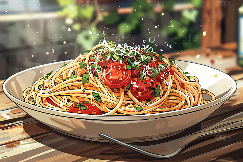 意大利面面条美食插画