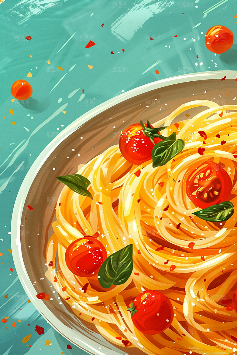 意大利面美食清新插画