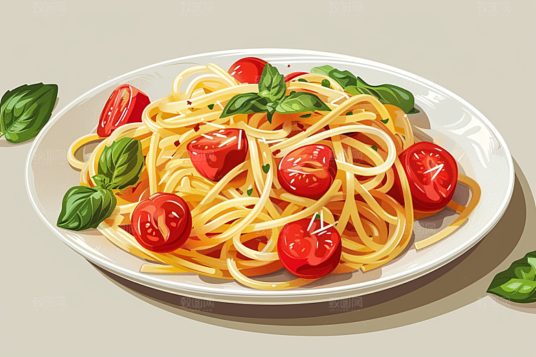 意大利面西餐面食插画