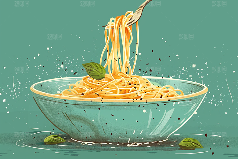 意大利面肉酱面手绘插画