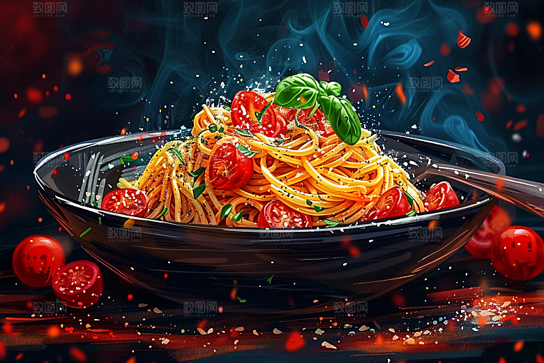 意大利面高清彩色插画