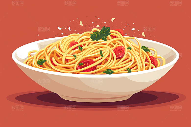 意大利面手绘肉酱面插画