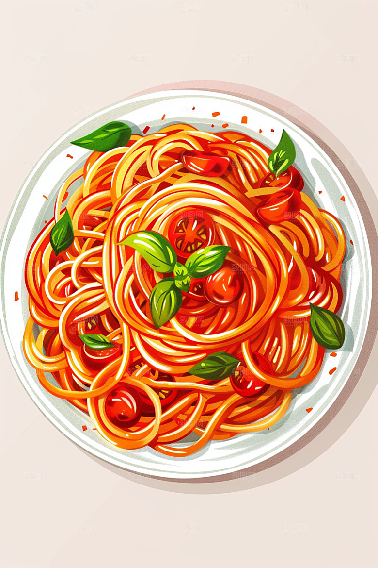 意大利面高清手绘插画