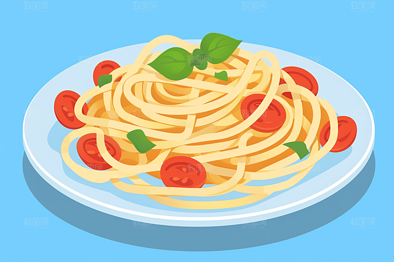 意大利面美食彩色插画