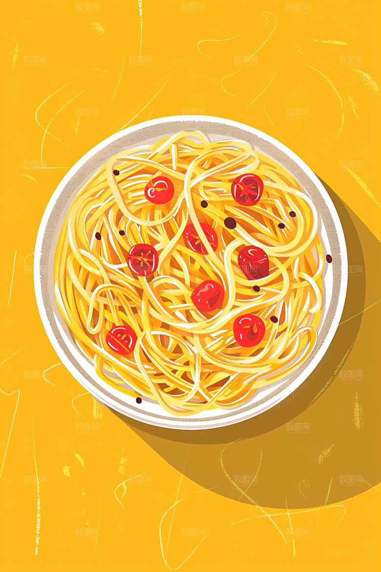 意大利面手绘卡通插画