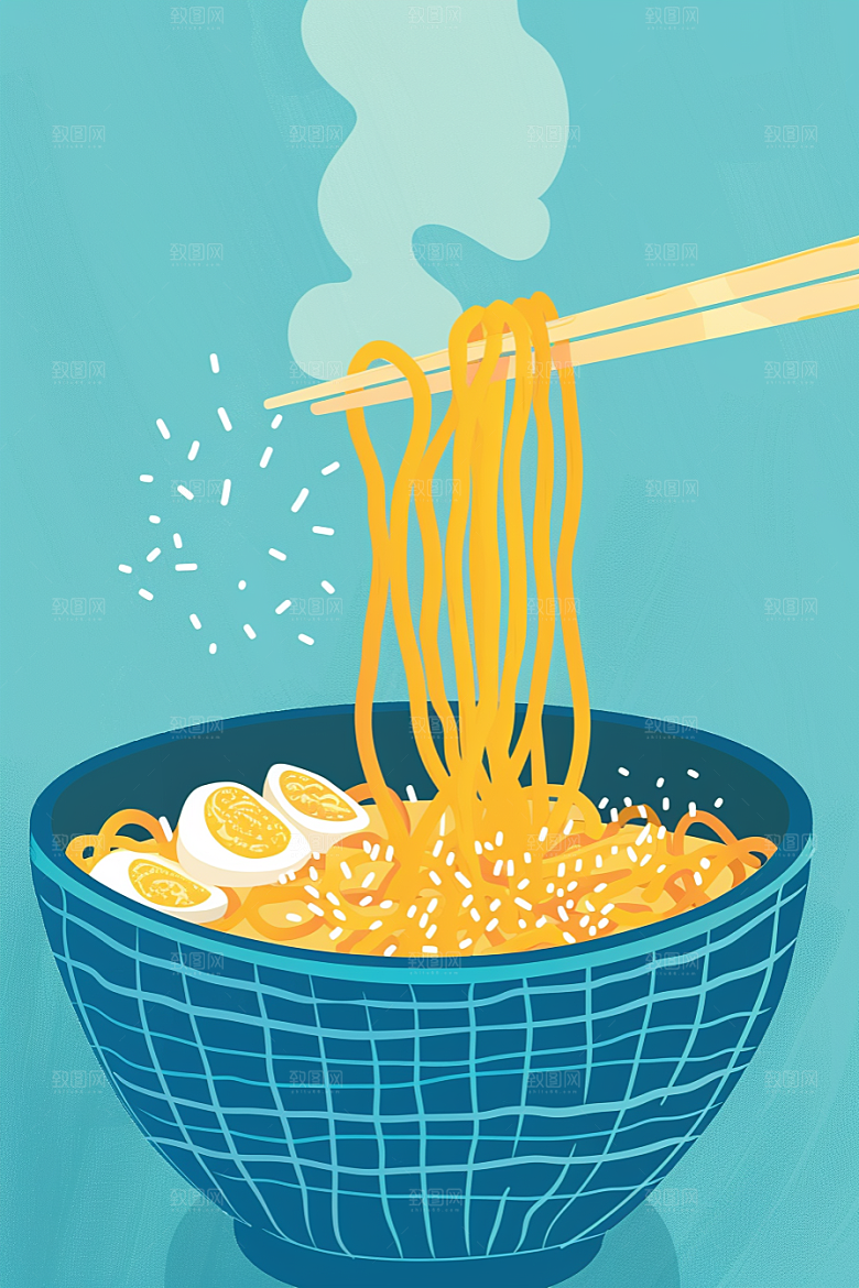 意大利面绘本风清新插画