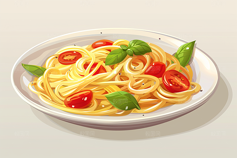 意大利面手绘清新插画