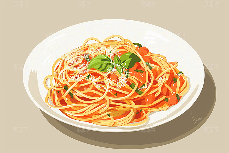 意大利面艺术感手绘插画