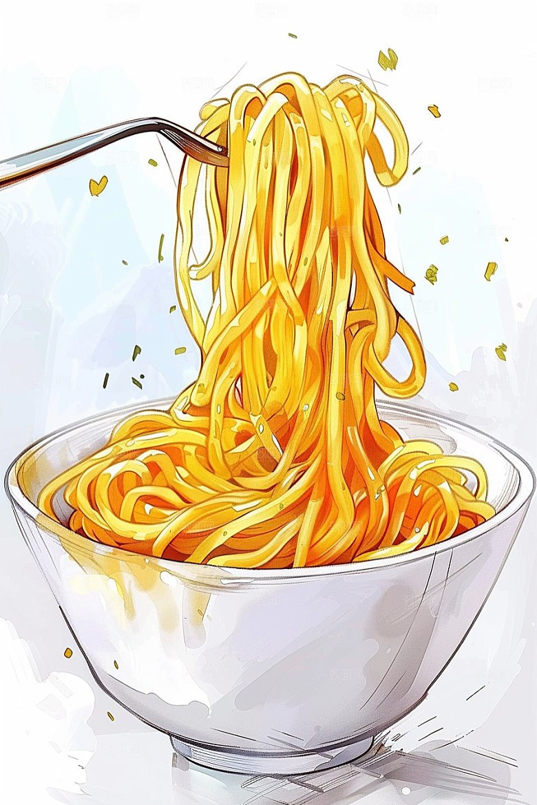 意大利面卡通绘本风插画