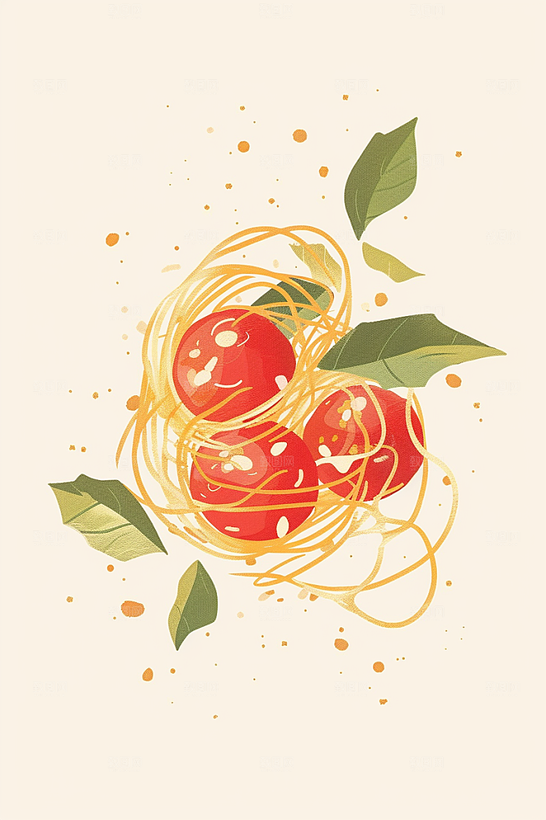 意大利面绘本风高清插画