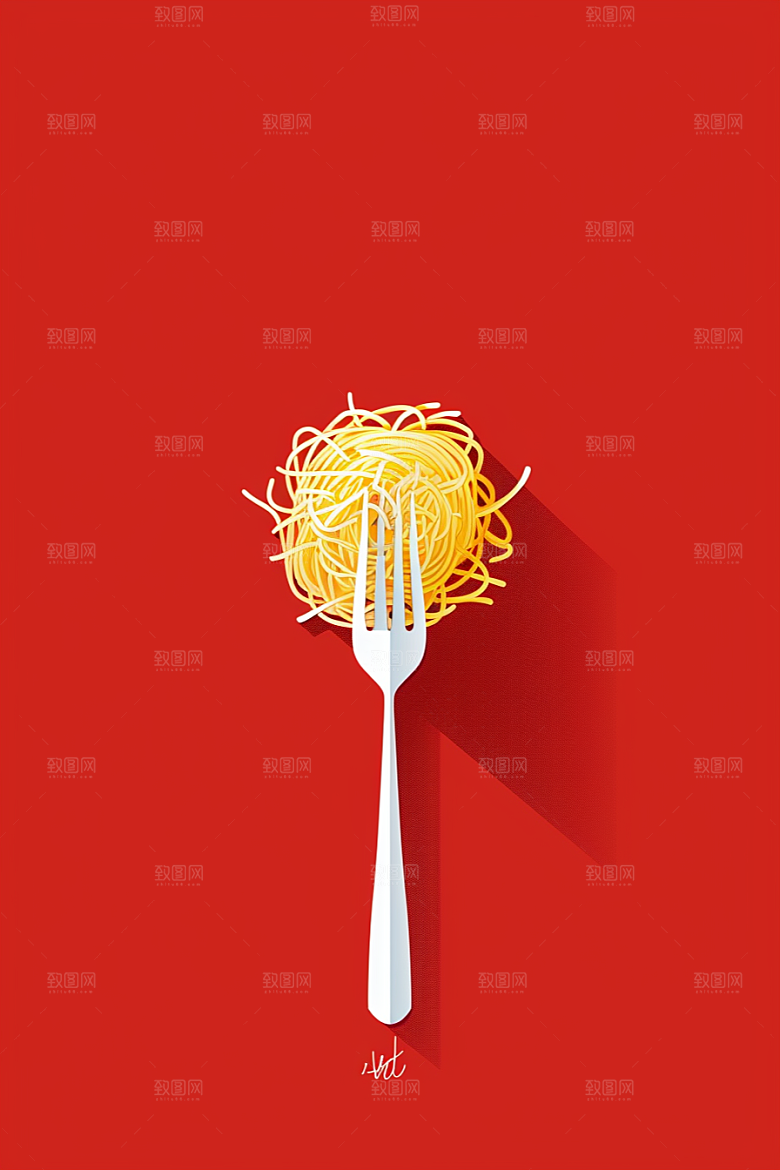 意大利面清新肉酱面插画