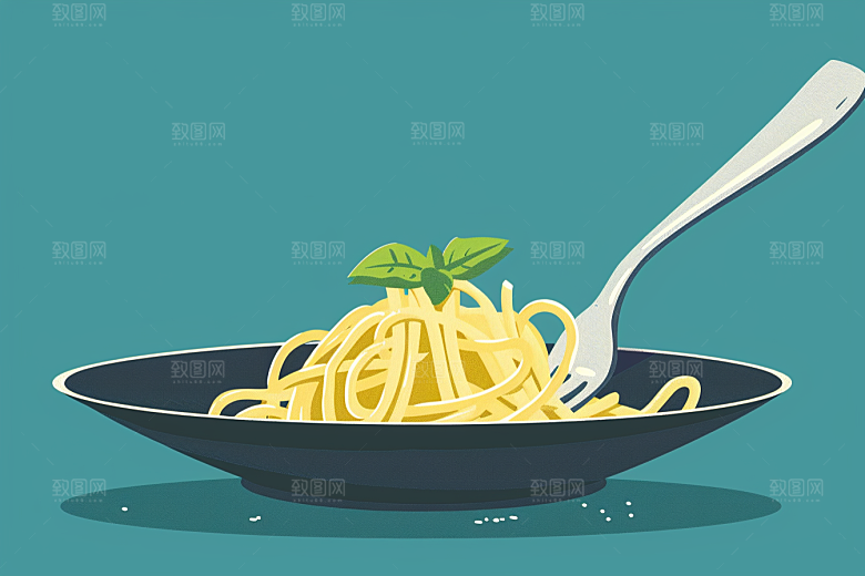 意大利面肉酱面绘本风插画