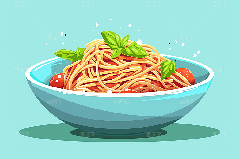 意大利面面条卡通插画