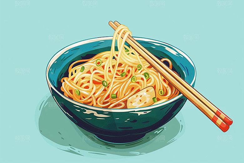 意大利面彩色绘本风插画