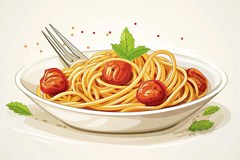 意大利面彩色肉酱面插画