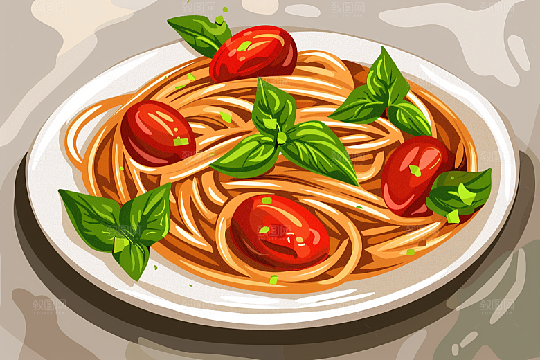 意大利面艺术感绘本风插画