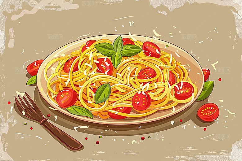 意大利面绘本风清新插画
