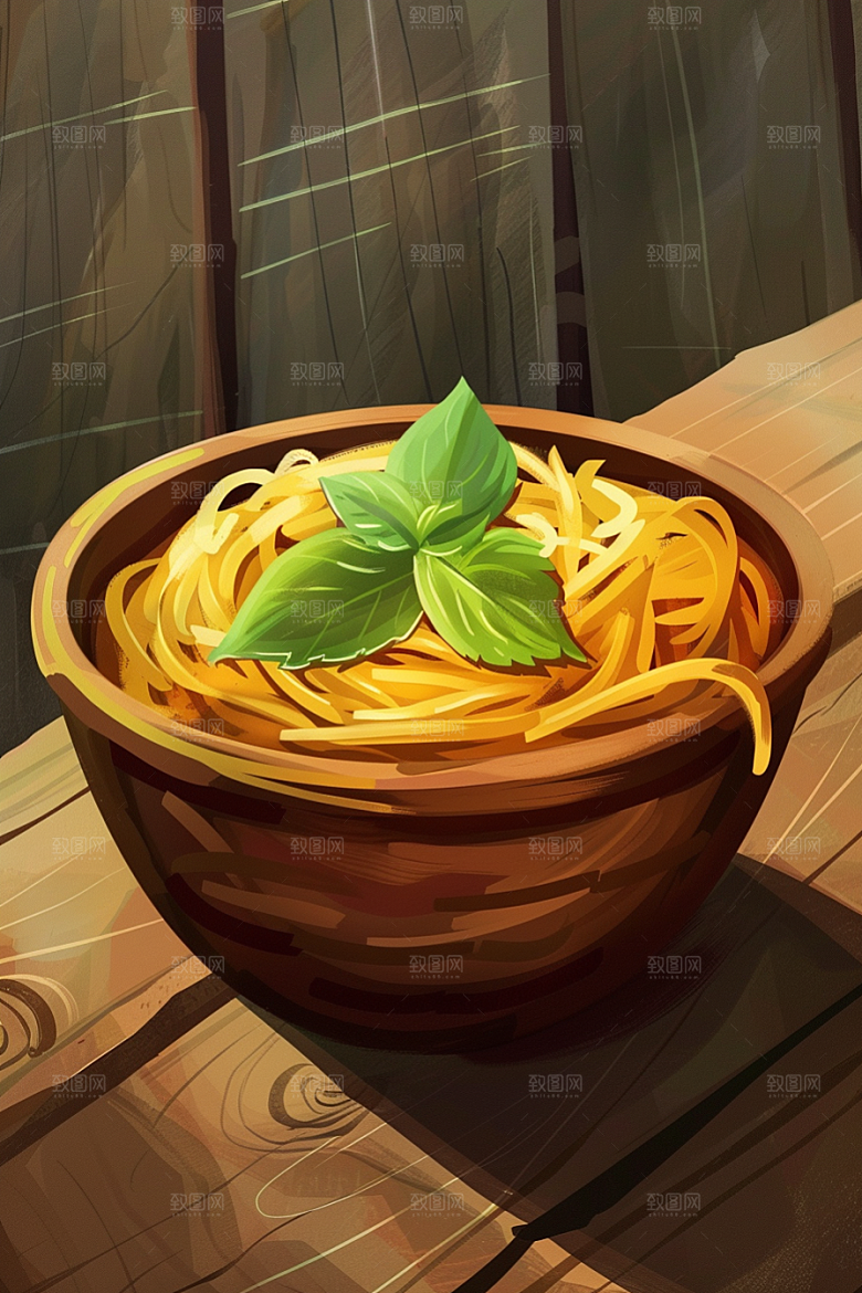 意大利面艺术感西餐插画