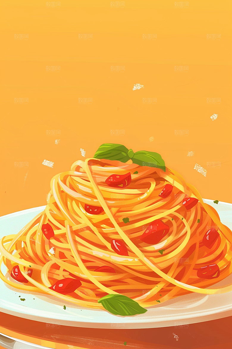 意大利面美食手绘插画
