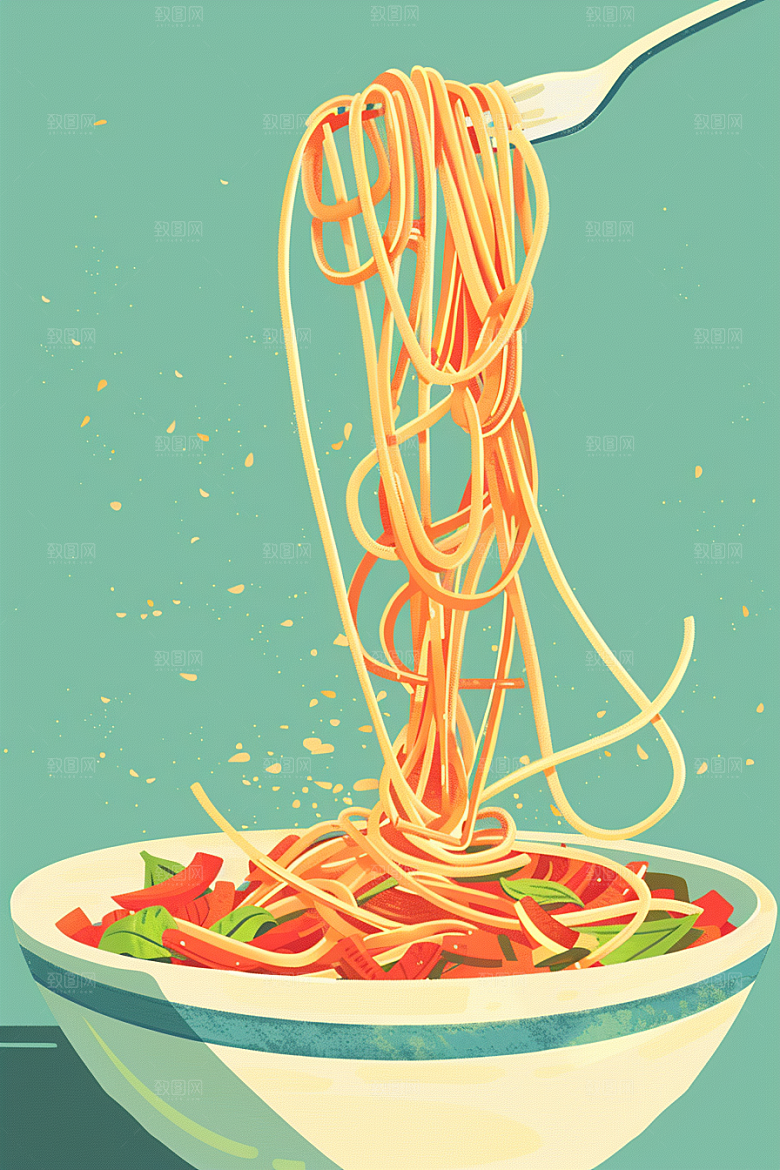 意大利面彩色面食插画