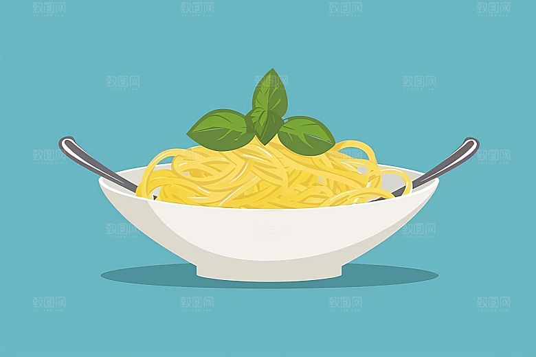 意大利面美食彩色插画