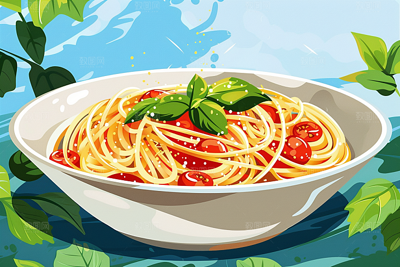 意大利面绘本风面食插画