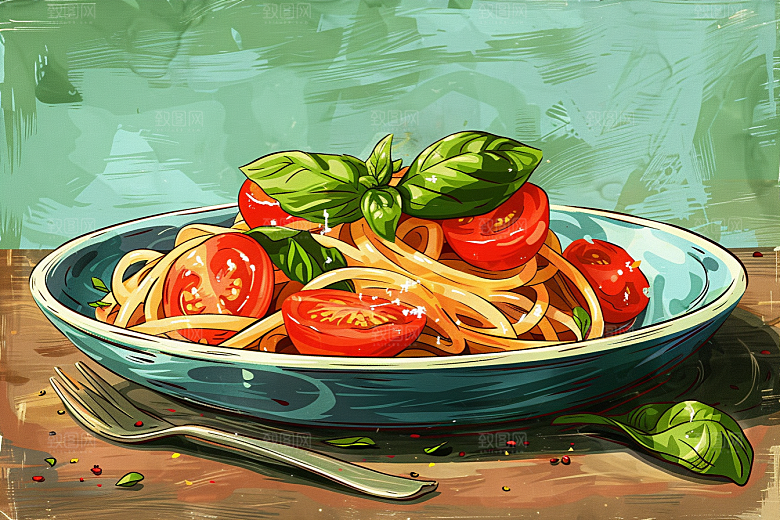 意大利面清新面条插画
