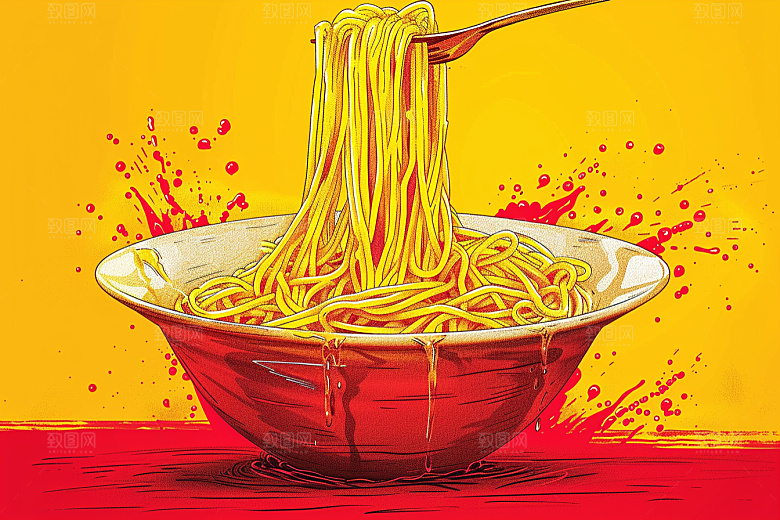 意大利面手绘绘本风插画