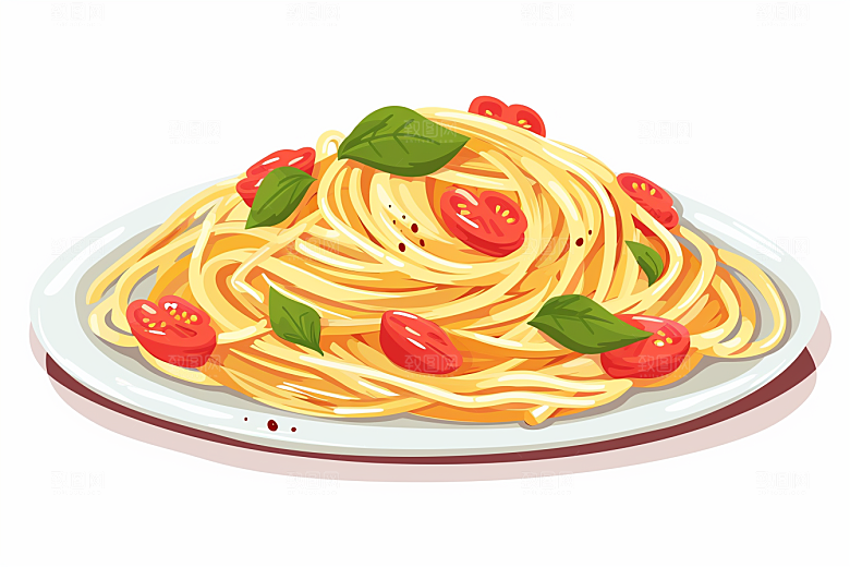 意大利面绘本风美食插画