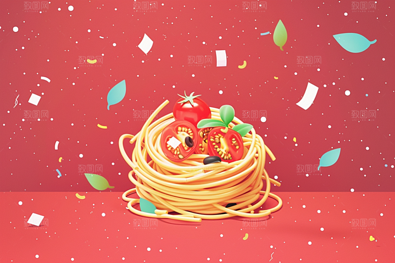 意大利面绘本风卡通插画