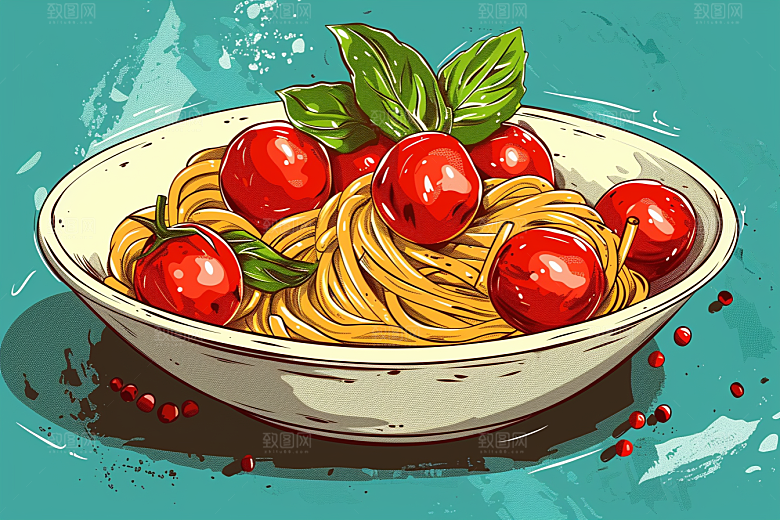 意大利面高清美食插画