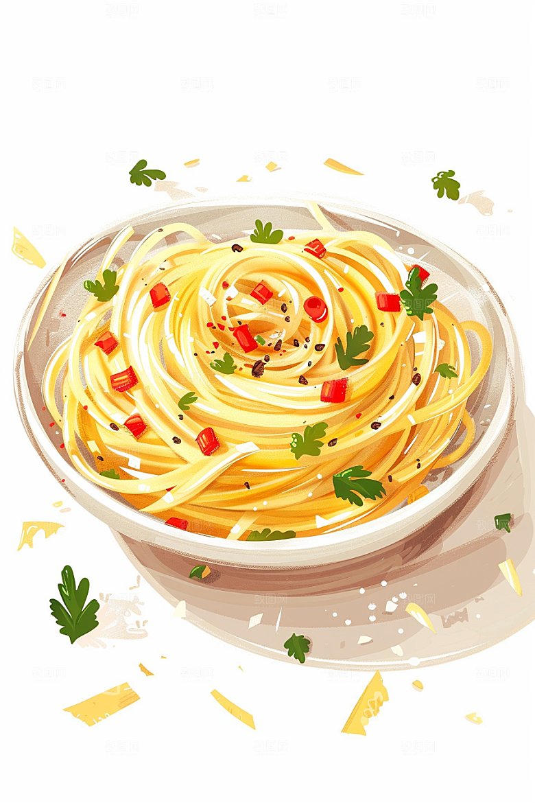 意大利面高清美食插画