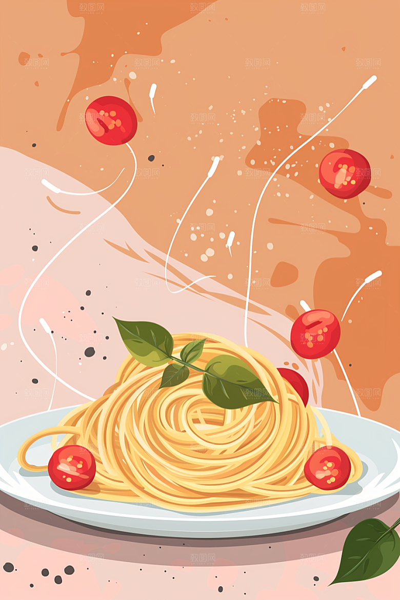 意大利面面条美食插画