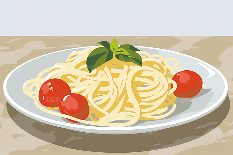 意大利面肉酱面西餐插画