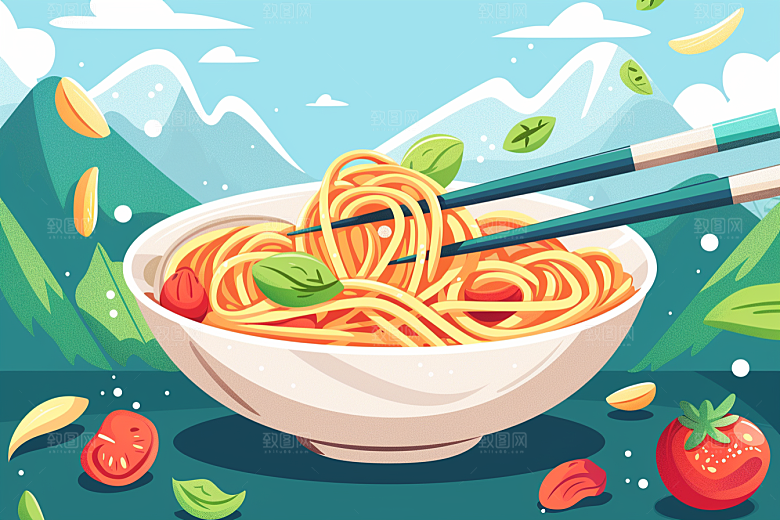意大利面面食西餐插画