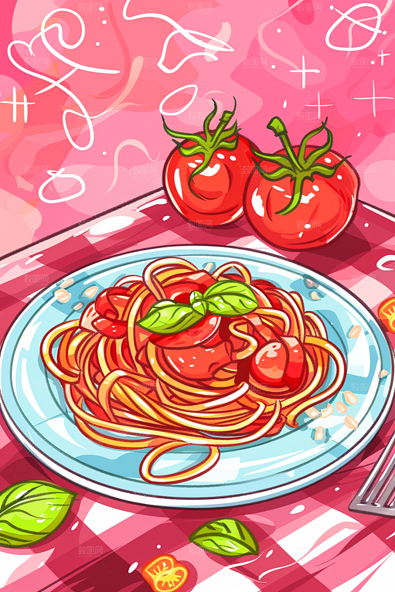 意大利面肉酱面卡通插画