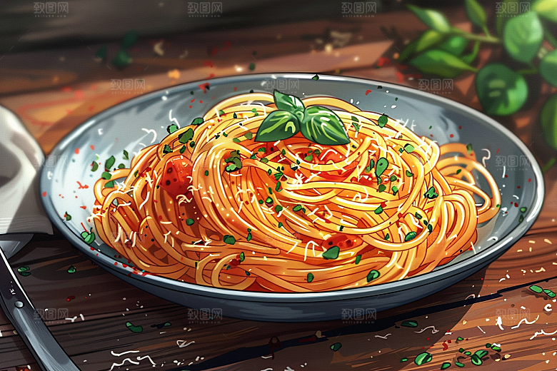 意大利面美食绘本风插画