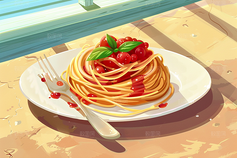意大利面艺术感美食插画