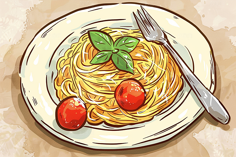 意大利面手绘西餐插画