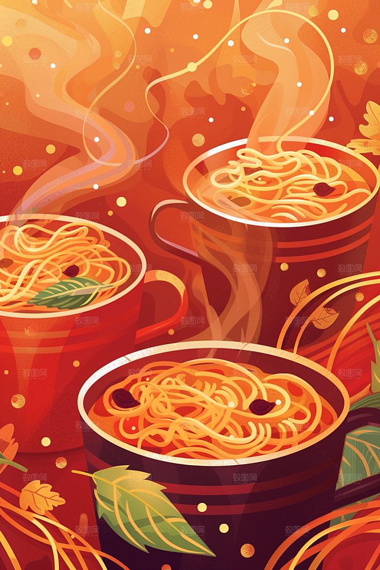 意大利面美食清新插画
