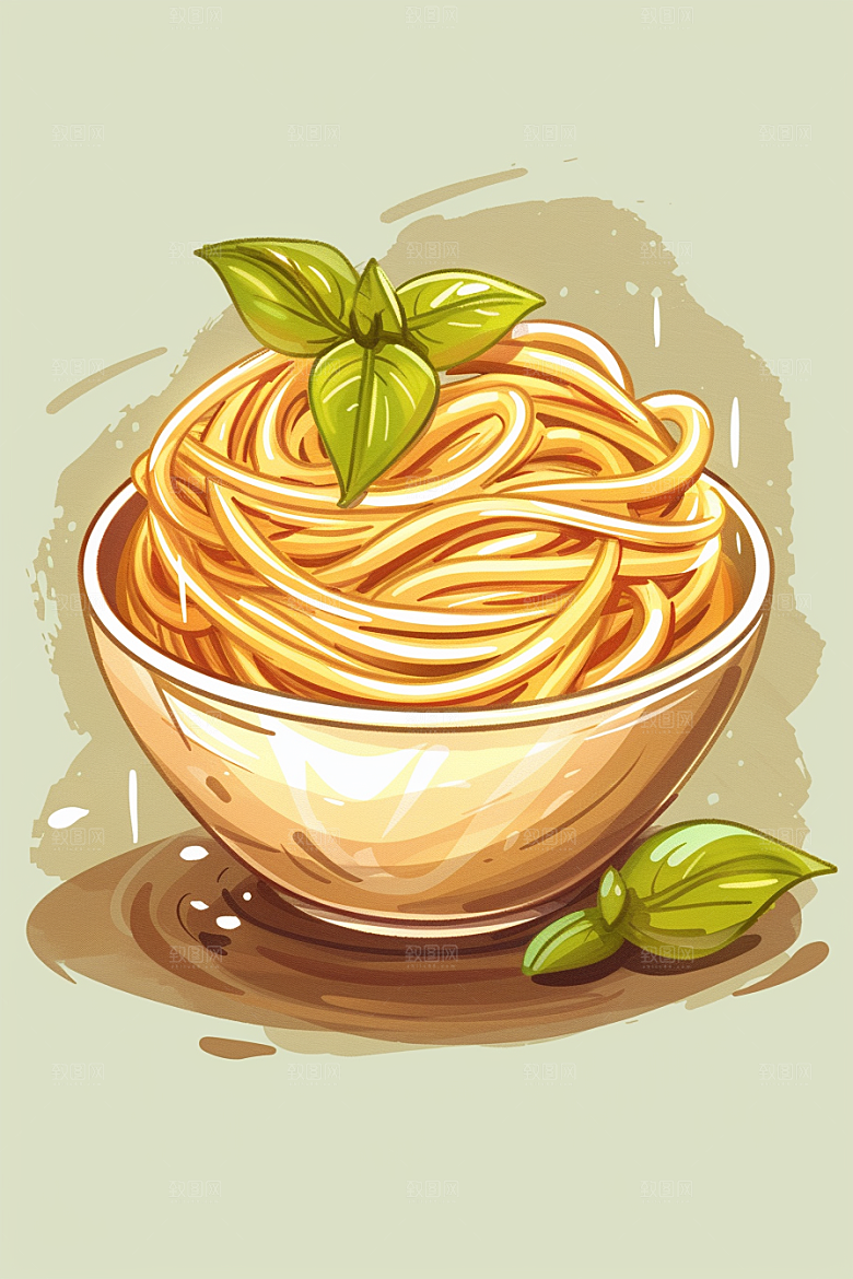 意大利面手绘清新插画