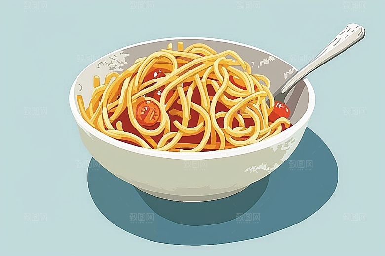 意大利面彩色西餐插画